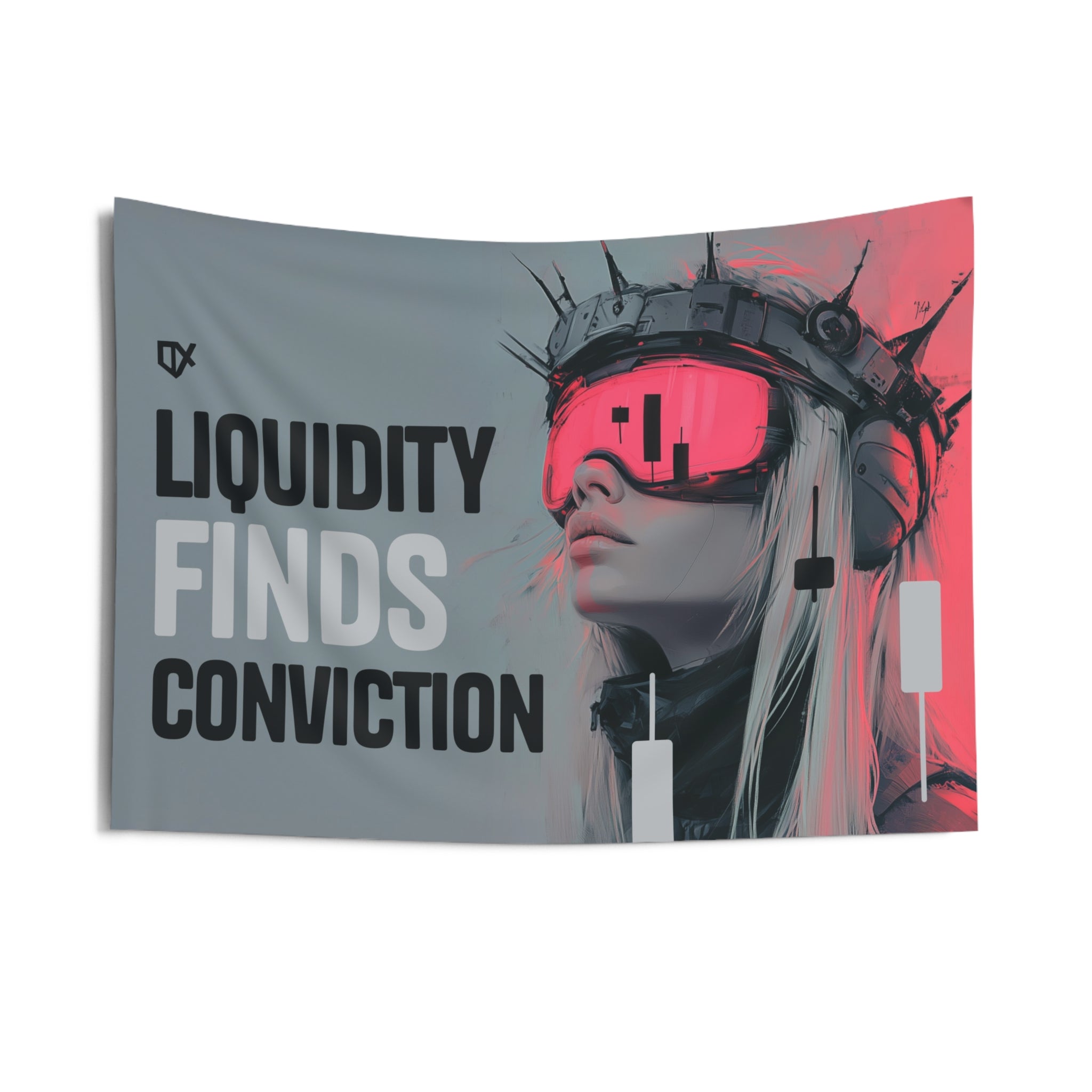 LIQUIDITY FINDS CONVICTION FLAG TAPESTRY 100/100