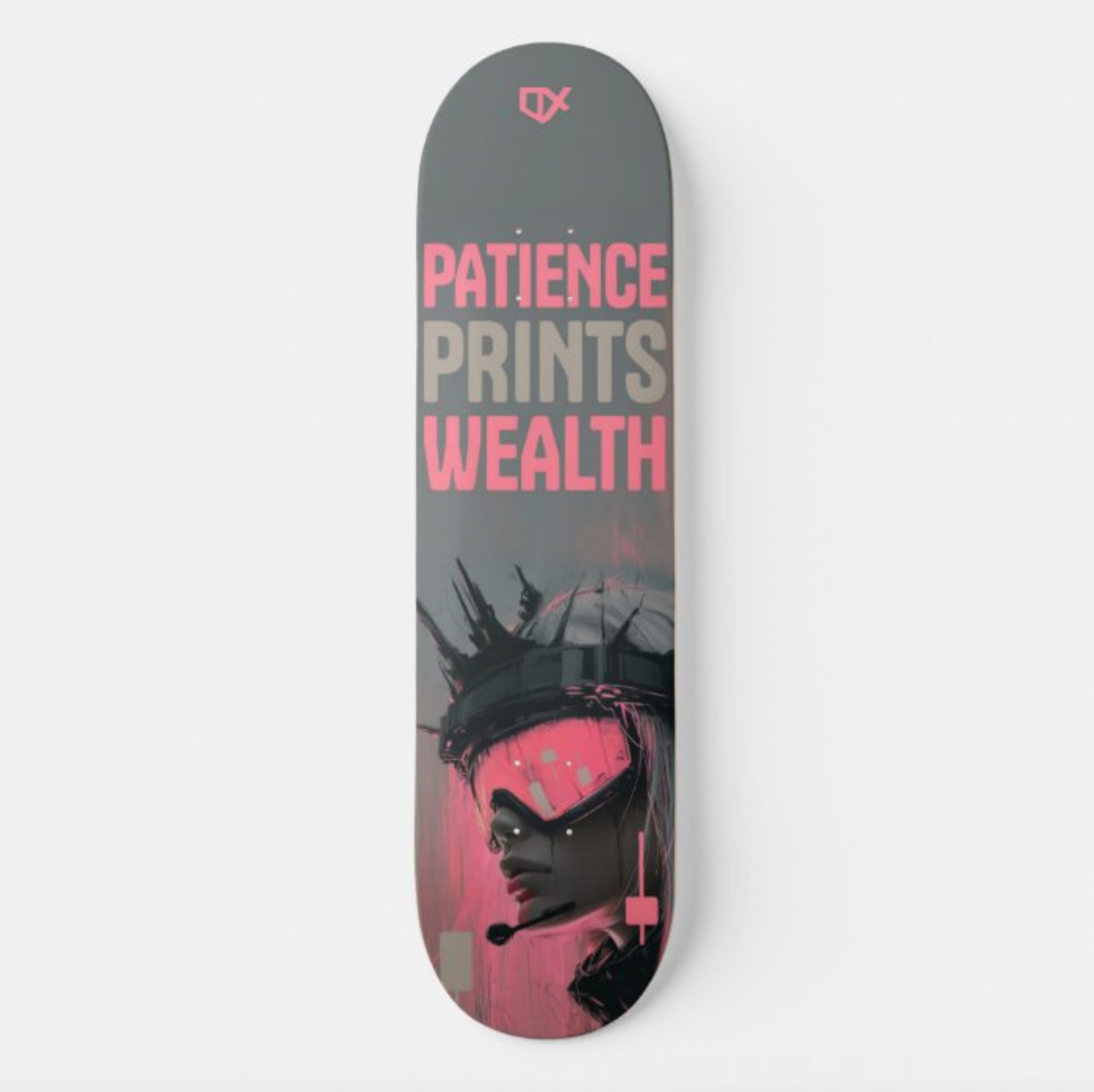 PATIENCE PRINTS WEALTH SKATEBOARD WALL ART 100/100