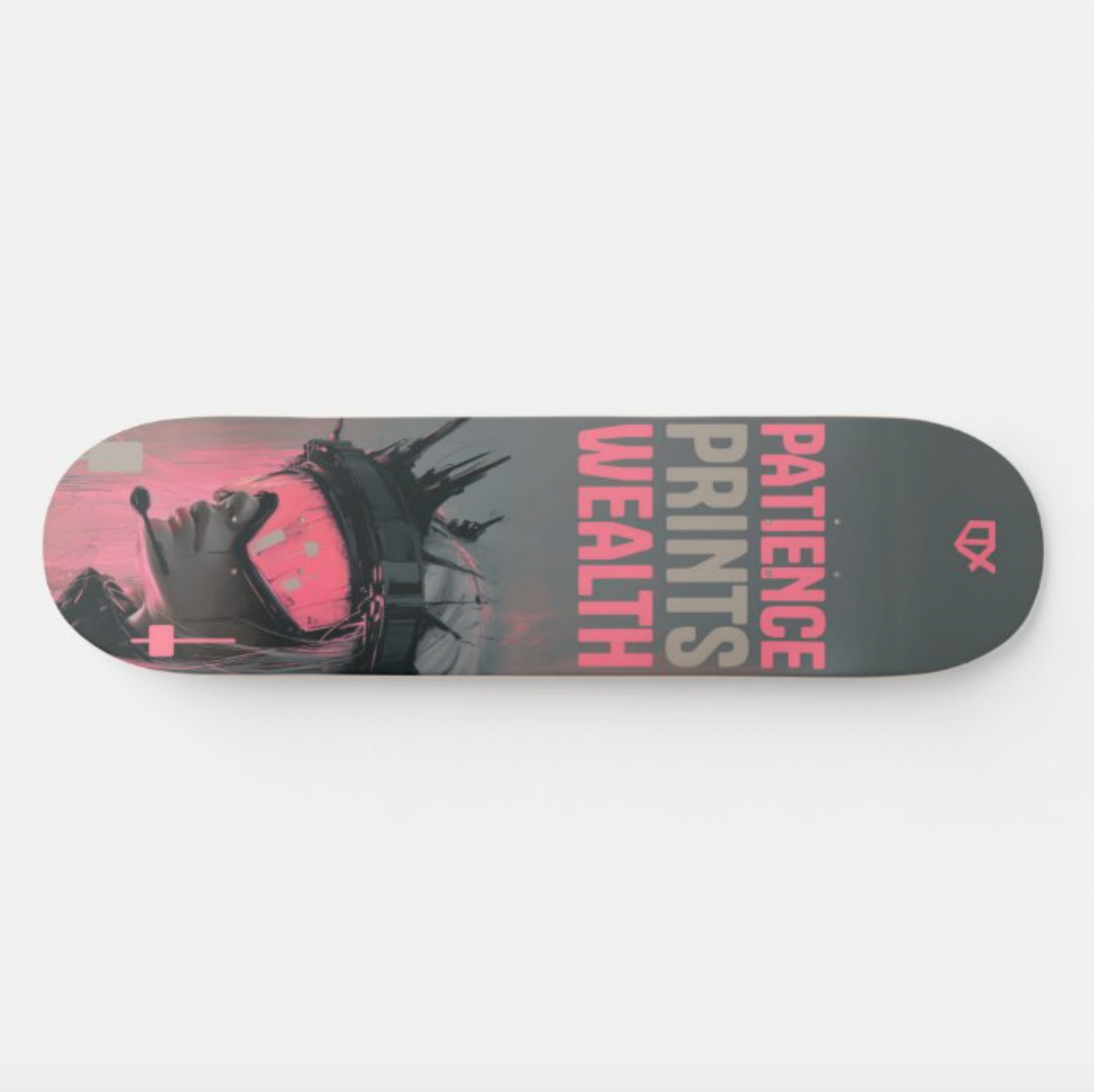 PATIENCE PRINTS WEALTH SKATEBOARD WALL ART 100/100