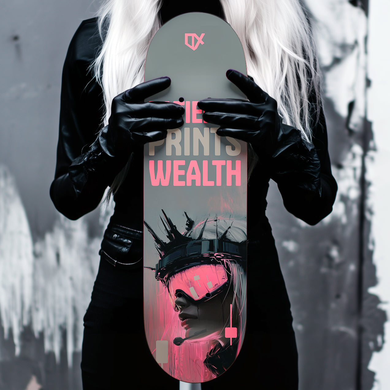PATIENCE PRINTS WEALTH SKATEBOARD WALL ART 100/100